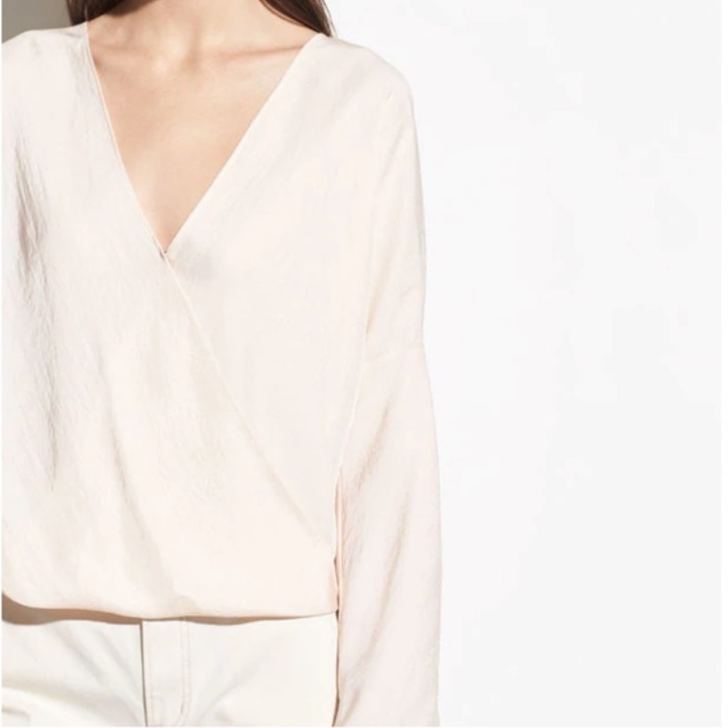 Vince Crossover Blouse In Oat Blush